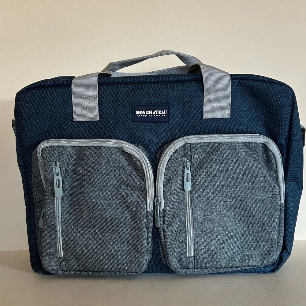 MonChateau Luxury Collection Laptop Bag – Gray/Blue – Multi-Pocket
